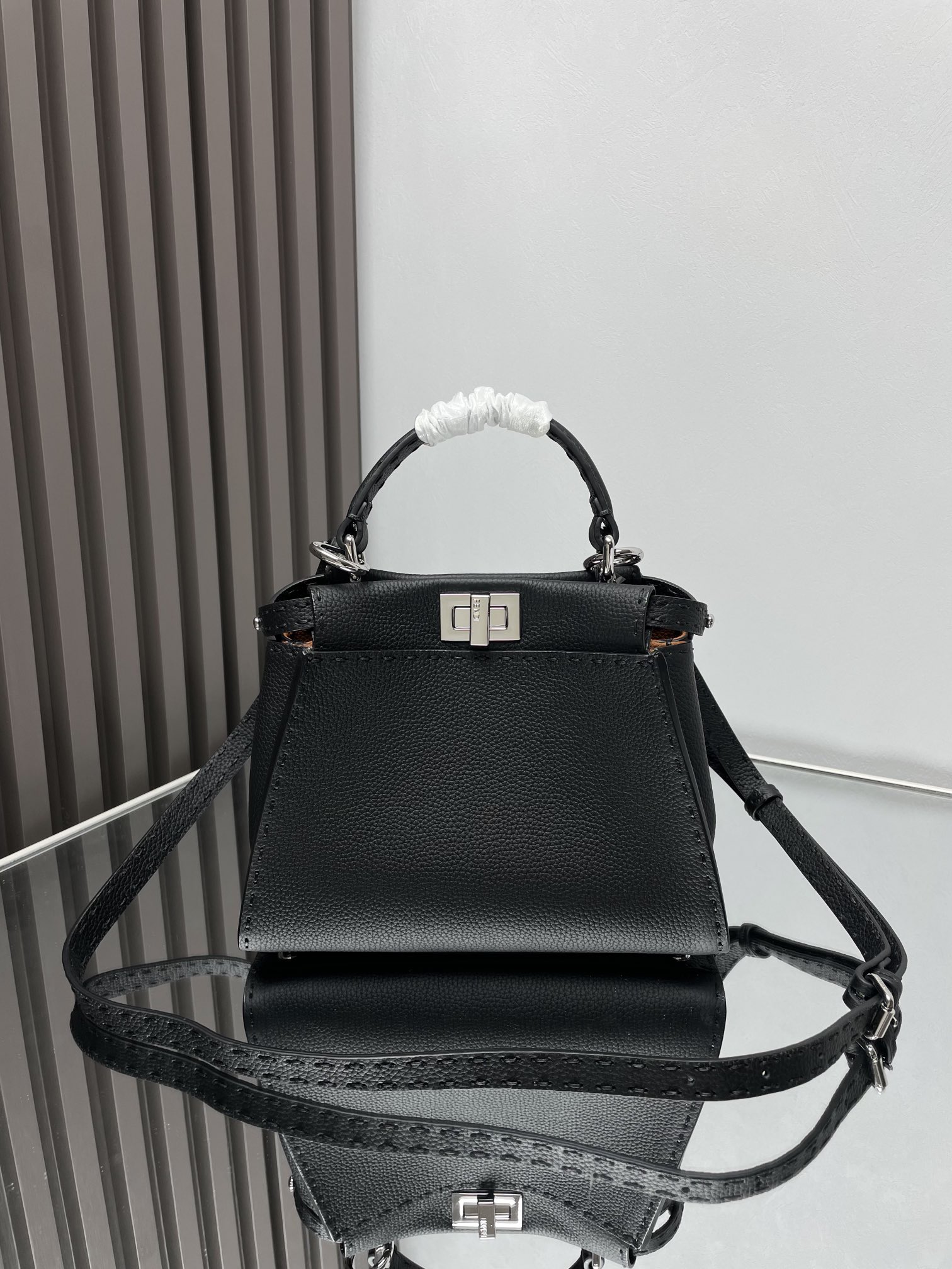 Fendi Peekaboo ISeeU Mini Black Selleria Bag with 1048 Hand-sewn Topstitches